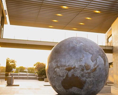 The Great Commission Globe outside of Grimm Hall
